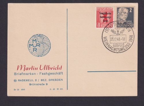 Weihnachten Briefmarken SBZ Sonderkarte Philatelie Reklame SST Dresden