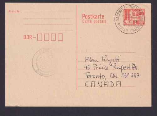 Briefmarken DDR Ganzsache P 87 I Sassnitz Trelleborg Schweden Toronto Kanada
