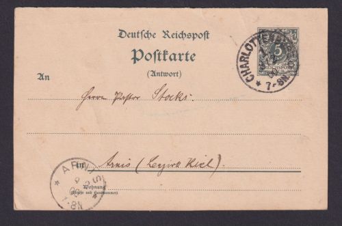 Briefmarken Deutsches Reich Ganzsache P 31 b A Antwort Charlottenburg Arnis Kiel