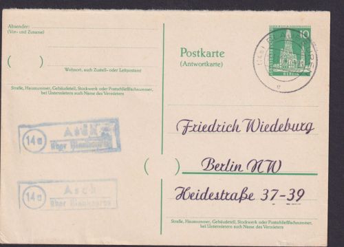 Briefmarken Berlin Ganzsache P 39 A Bauten Antwort Blaubeuren n. Berlin Kat 95,-