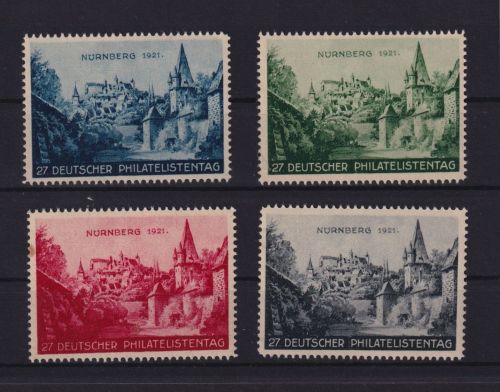 Nürnberg Philatelie Briefmarken 27. Dt. Philatelistentag 1921 4 selt. Vignetten