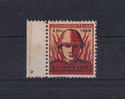 Schweiz Propaganda sehr seltene Vignette Grenzbesetzung 5. Division 1939