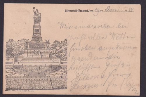 Vorläufer Ansichtskarte Niederwald Denkmal Rüdesheim Rhein sehr frühe Karte 1888