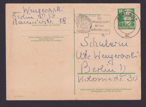 Briefmarken DDR Ganzsache P 41 II c inter. selt.Masch.St. Berlin Wo Freundschaft