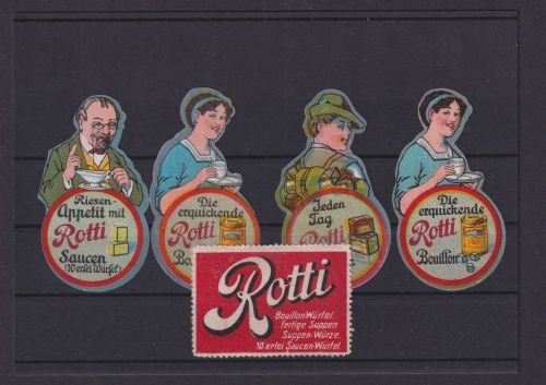 Deutsches Reich Reklame Werbung 5 Künstler Vignetten Rotti Suppen Pfadfinder mit