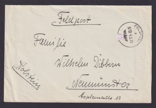 Besetzung Polen Generalgouvernement Feldpost Brief Hamburg Neumünster Holstein