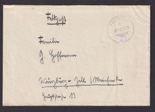Besetzung Polen Generalgouvernement Feldpost Brief Nr. 84 FP Nr. 35630 Würzburg