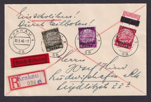 Besetzung Polen Generalgouvernement Eilboten R Brief Krakau Ludwigshafen Rhein