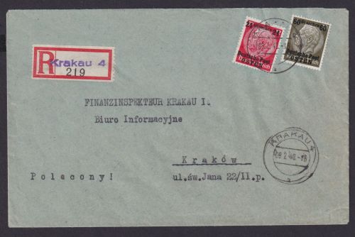 Besetzung Polen Generalgouvernement R Brief Krakow Krakau Ortsbrief Not R Zettel