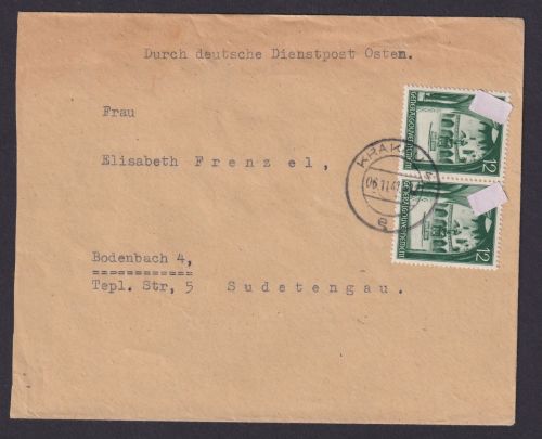 Besetzung Polen Generalgouvernement Brief Krakau Bodenbach Sudetenland Deutsche