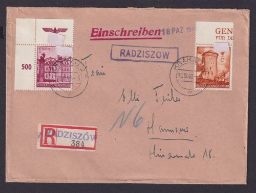 Besetzung Polen Generalgouvernement R Brief Bogenecke selt. R1 Radzisow Hannover