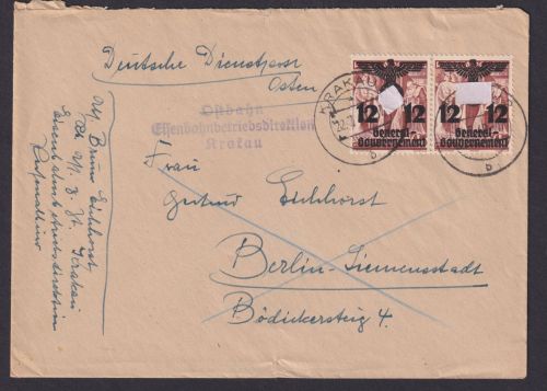 Bahnpost Besetzung Polen Generalgouvernement Brief Krakau Berlin Siemensstadt L3