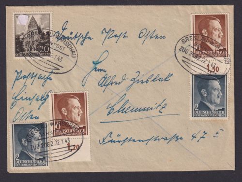 Bahnpost Besetzung Polen Generalgouvernement Brief Breslau Warschau Zug