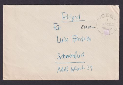 Besetzung Polen Generalgouvernement Brief Feldpost K1 130 nach Schweinfurt