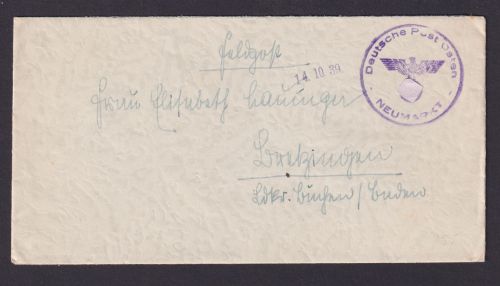 Besetzung Polen Generalgouvernement Feldpost Brief selt. K1 DPO Neumark
