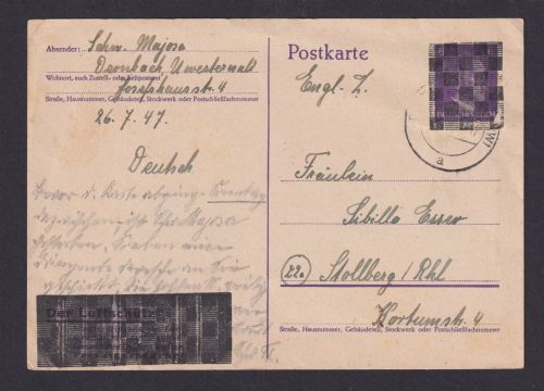 Besetzung Franz. Zone Ganzsache Behelfsausgabe Dernbach Stollberg Rheinland
