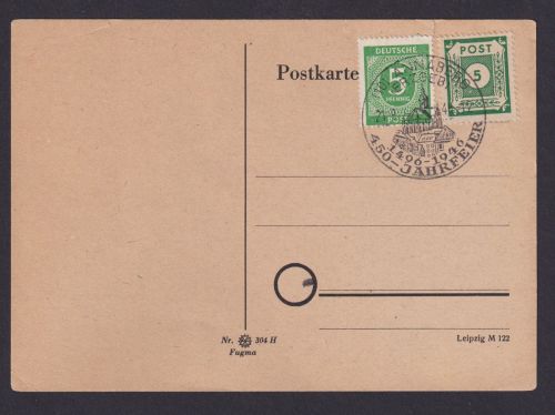 Alliierte Besetzung SBZ Postkarte Annaberg Erzgebirge Sachsen SST 1496 b.1946