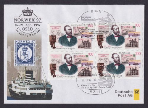 Philatelie Viererblock Briefmarkenausstellung Norwex 1997 Oslo Norwegen SST