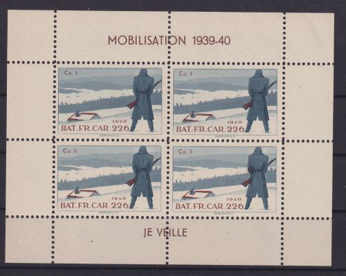 Schweiz Soldatenmarken Bat. Fr. Car. 226 Kleinbogen gezähnt mit Randinschrift