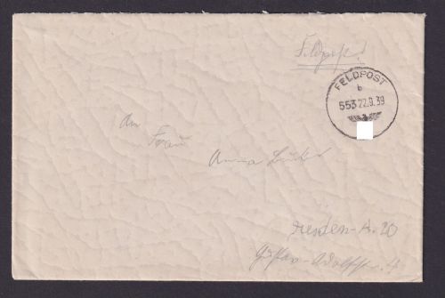 Besetzung Polen Generalgouvernement Feldpost Brief K1 553 Lublin Dresden