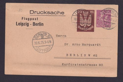 Deutsches Reich Privatganzsache Luftpost Flugpost Leipzig Berlin ab Leipzig
