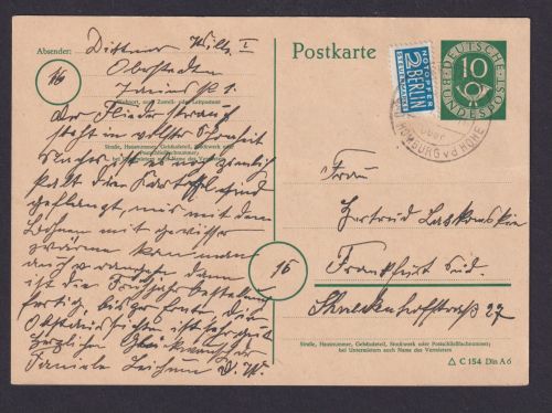 Bund Ganzsache Posthorn Landpoststempel Homburg vor der Höhe Hessen Frankfurt