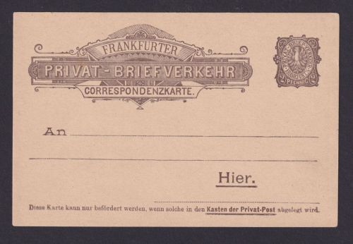 Frankfurter Stadtpost Privatpost Ganzsache Privat Briefverkehr 2 Pfennig