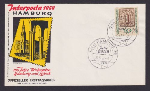 Bundesrepublik Brief attr. Frankatur selt. SST Philatelie Hamburg Interpost 1959