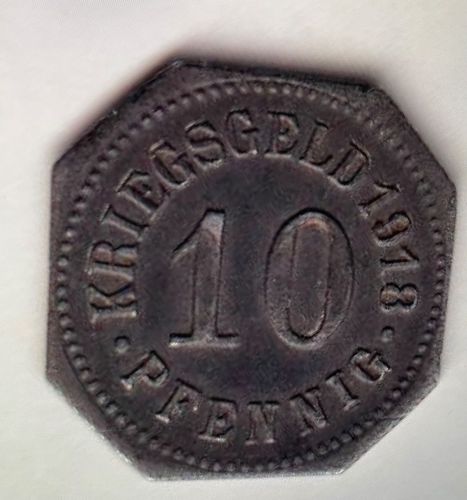 Münze Notgeld Sigmaringen 1918 10 Pf. Kriegsgeld Eisen ss