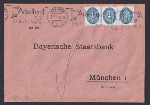 Deutsches Reich Schweinfurt Dienst Brief D 130 X MEF 4 Pfg Ziffer KatWert 170,00