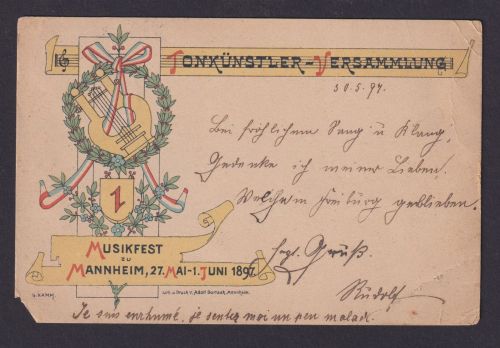 Musik Deutsches Reich Mannheim Freiburg tolle Anlass Postkarte Tonkünstler