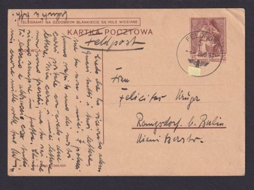 Generalgouvernement Polen stummer Feldpost Stempel Ganzsache