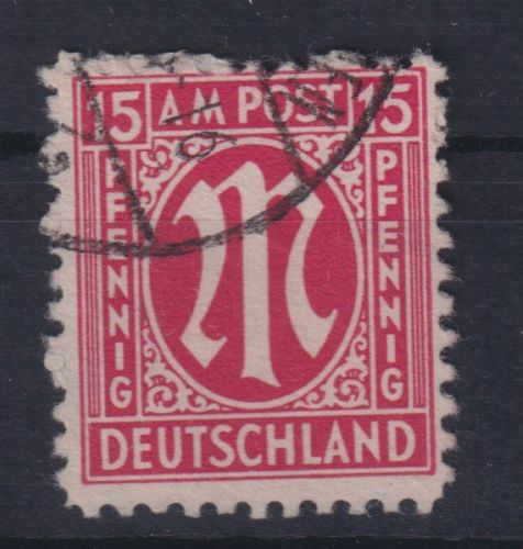 Bizone 8 AM-Post amerikanischer Druck 15 Pfg gestempelt Plattenfehler III
