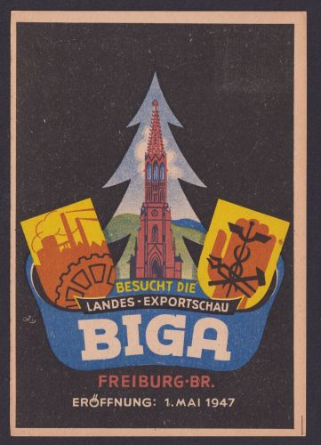 Besetzung Franz. Zone Baden Ansichtskarte Ausstellung BIGA Freiburg Künstler