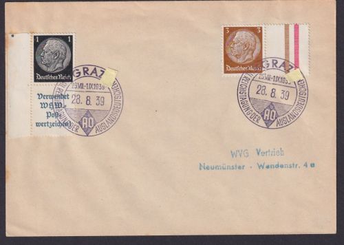 Deutsches Reich Brief MIF Zusammendruck S 169 mit selt. SST Graz Österreich VII