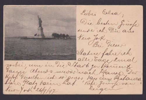 USA Bild Privatganzsache 2c Liberty Statue Destination New York Basel Schweiz
