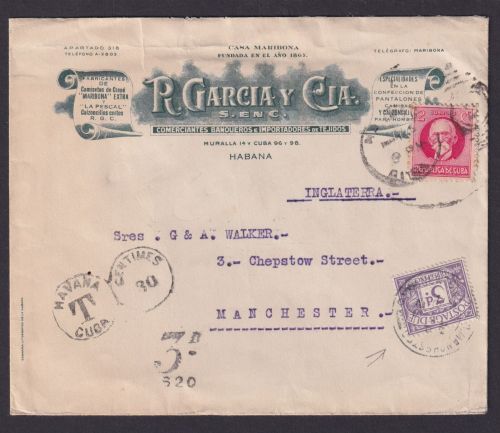 Kuba illustr. Firmen Brief Garciay Großbritanien Nachtaxiert Havana Manchester