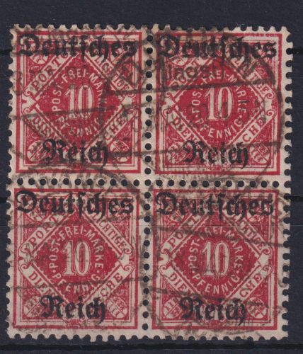 Reich Dienst 53 II Viererblock Plattenfehler gestempelt gepr. Infla Kat. 200,-++