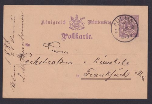 Bahnpost Altdeutschland Württemberg K1 ULM BAHNHOF Königreich Ganzsache