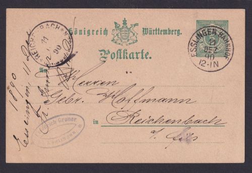 Bahnpost Altdeutschland Württemberg K1 ESSLINGEN BAHNHOF Königreich Ganzsache