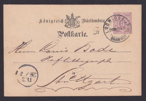 Altdeutschland Württemberg K2 Ludwigsburg Bahnhof Königreich Ganzsache Stuttgart