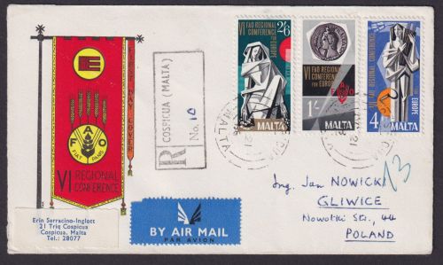 Cospicua Malta R Brief Gliwice Gleiwitz Polen Luftpost