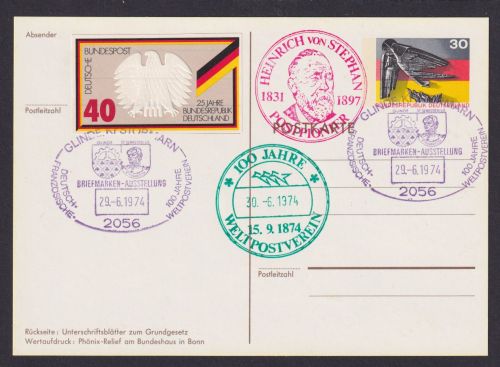 Glinde Stormarn Schleswig Ganzsache SST 100 Jahre Weltpostverein 25 Jahre BRD