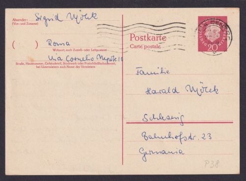Berlin Roma Italien Heuss Medaillon P 46 als Antwort nach Schleswig