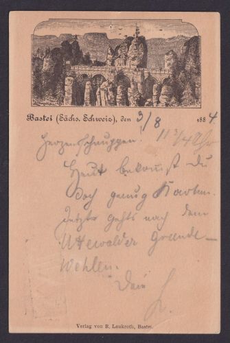 Bastei Vorläufer Privatganzsache Sachsen sehr frühe Karte nach Posen 3.8.1884