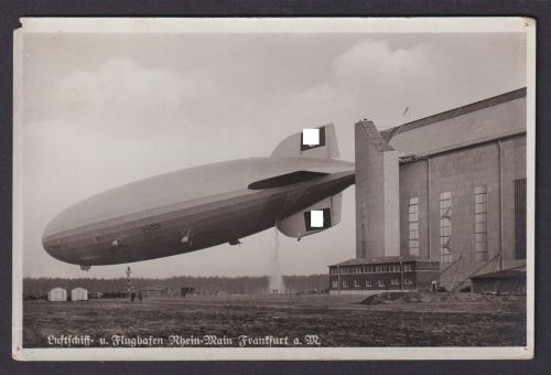 Zeppelin Luftschiff Hindenburg im Aufstieg Ansichtskarte Rhein Main Frankfurt