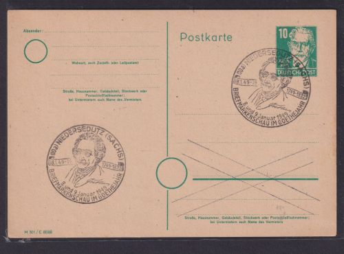 DDR Niedersedlitz Philatelie Ganzsache Bebel Briefmarkenschau Goethejahr Sachsen