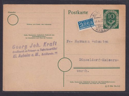 Bund Ganzsache Posthorn Landpoststempel Klein Auheim Hanau Ganzsache Notopfer