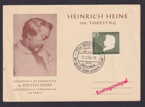 Bund Anlasskarte Düsseldorf Gedenkkarte Heinrich Heine 100. Todestag FDC Großer