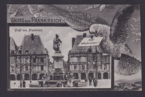Ansichtskarte Frankreich Stadtplatz Feldpost Westerkappeln NRW Brieftaube